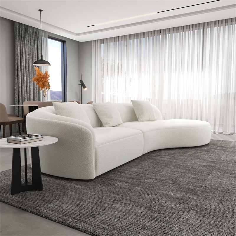 Galler Mid Century Modern Luxury Japandi Style Boucle Fabric Couch in Cream