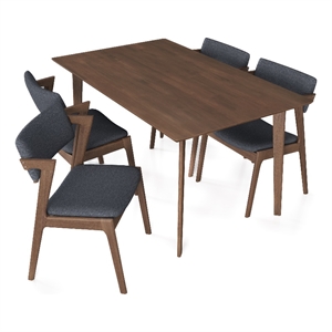 abbet modern solid wood walnut dining room & kitchen table and chair set for 4