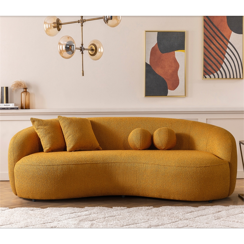 Bloom Japandi Style Luxury Modern Boucle Fabric Curvy Couch in Dark Yellow