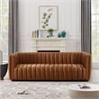 Rasem Mid Century Modern Luxry Tight Back Geniune Leather Couch in Cognac Tan