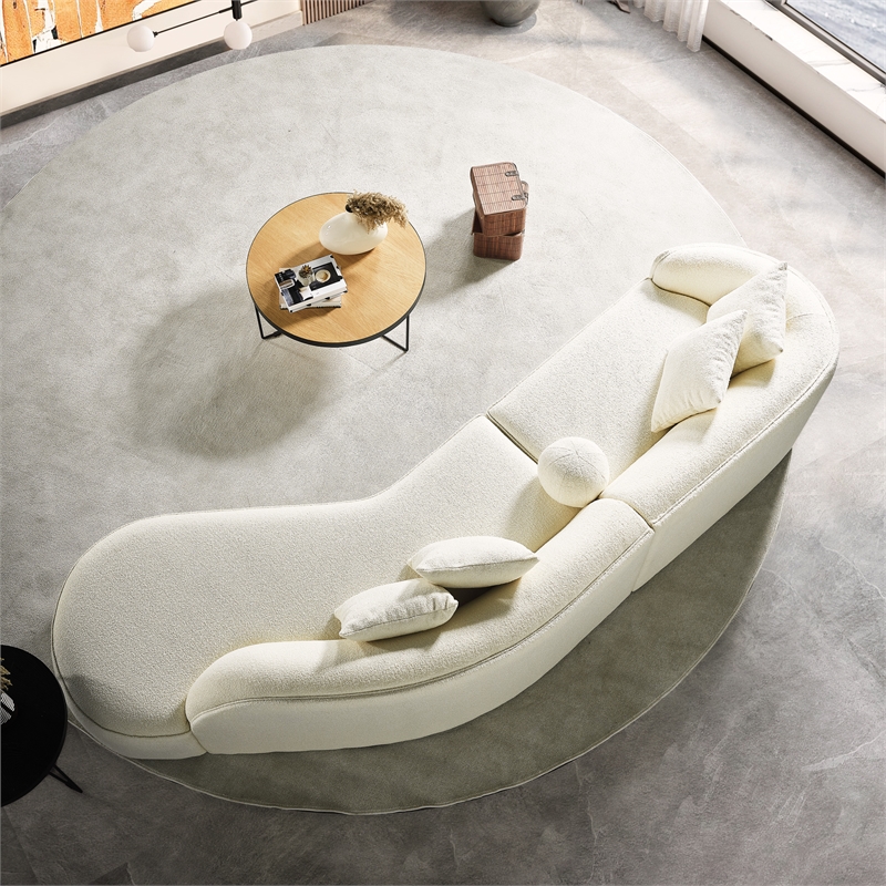 Galler Japandi Style Luxury Modern Boucle Fabric Curvy Couch in White