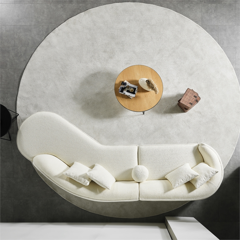 Galler Japandi Style Luxury Modern Boucle Fabric Curvy Couch in White