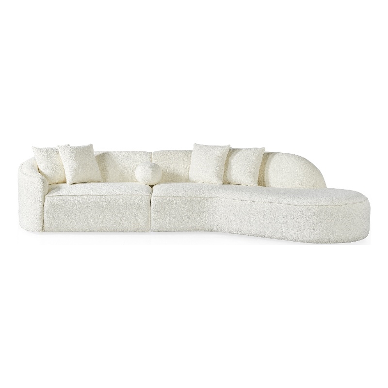 Galler Japandi Style Luxury Modern Boucle Fabric Curvy Couch in White