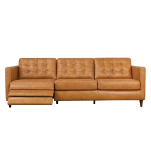 leah modern vintage tan genuine italian leather left-facing power reclining sofa