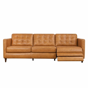 leah modern tan genuine italian leather right-facing power reclining sofa