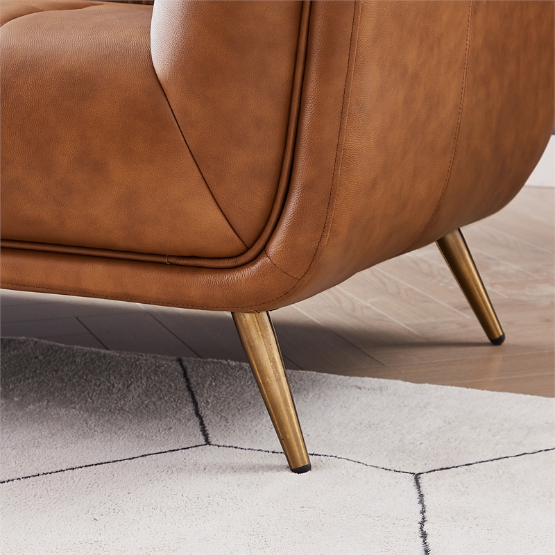 Allen Living Room Chesterfield Cognac Tan Leather Left Corner Sectional Couch