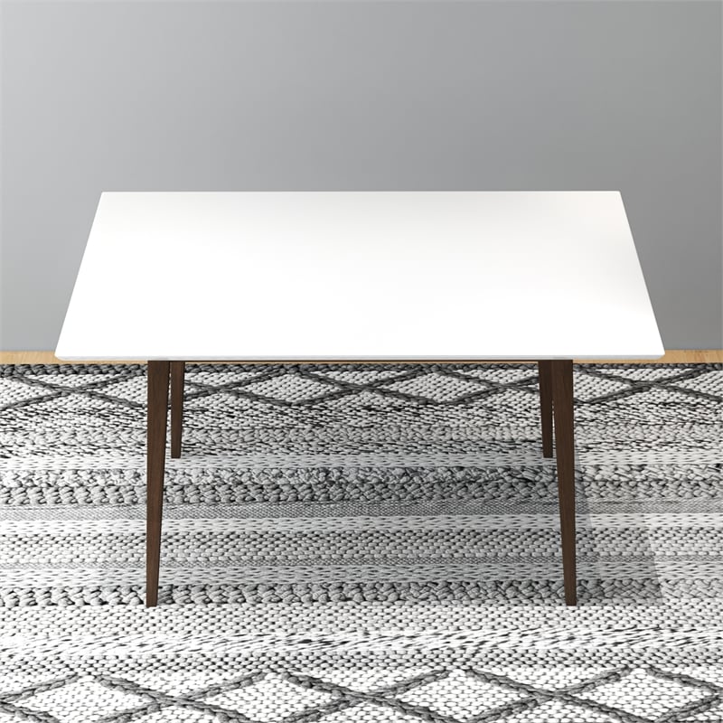 Aven Mid Century Modern Style Solid Wood White Top Rectangular Dining Table
