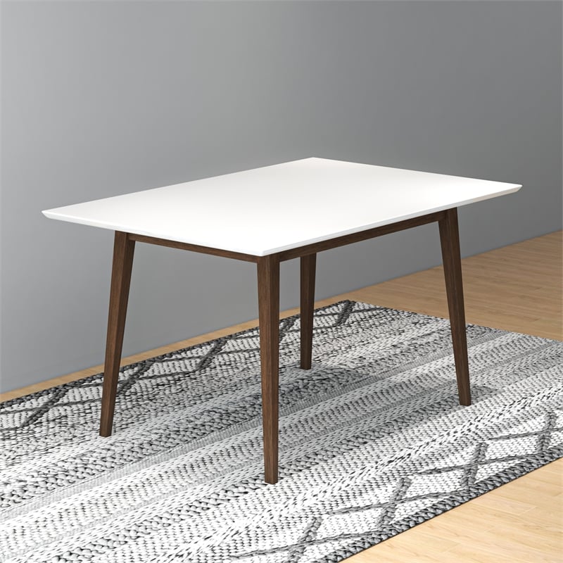 Aven Mid Century Modern Style Solid Wood White Top Rectangular Dining Table