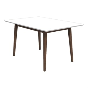 Aven Mid Century Modern Style Solid Wood White Top Rectangular Dining Table