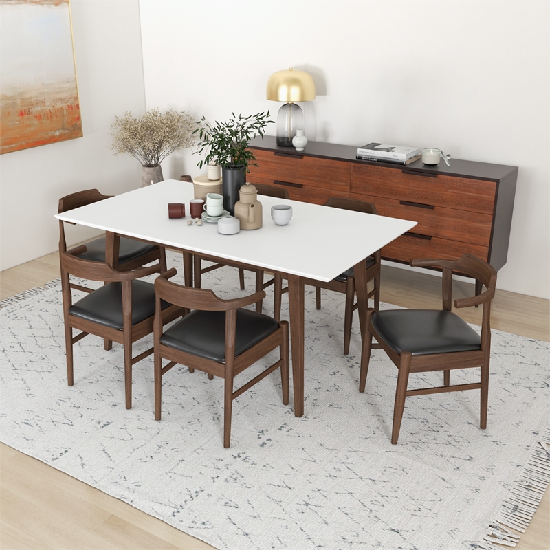 Dartmouth Kitchen&Dining Room Solid Wood Table and Black Leather Chair Set of 6