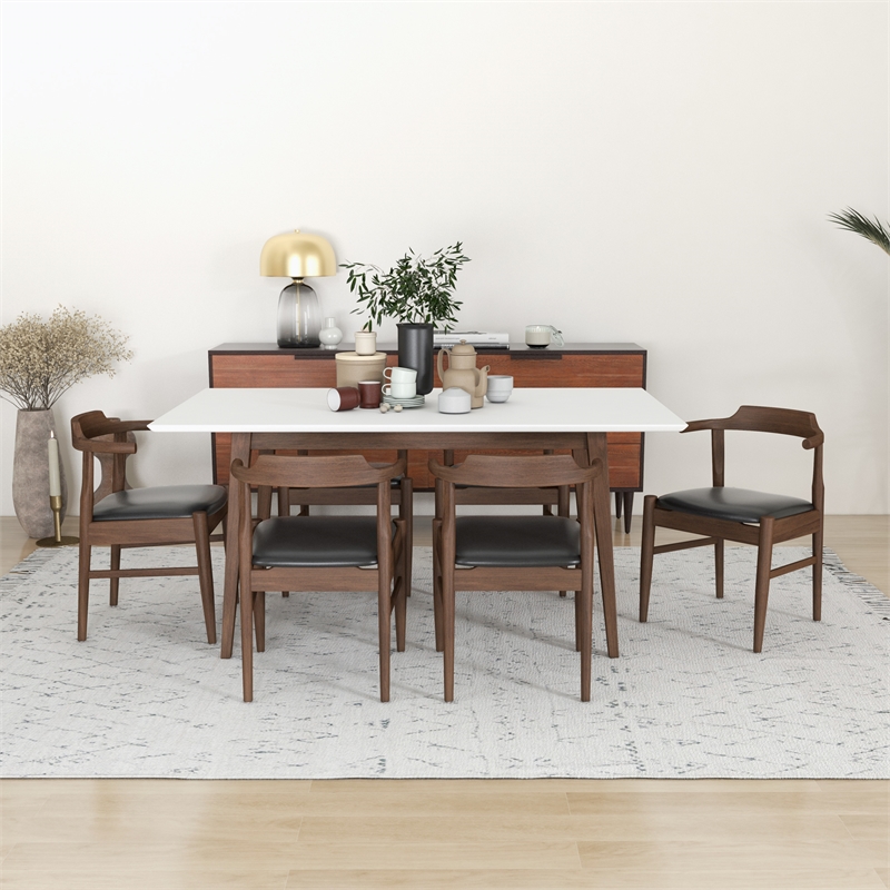 Dartmouth Kitchen&Dining Room Solid Wood Table and Black Leather Chair Set of 6