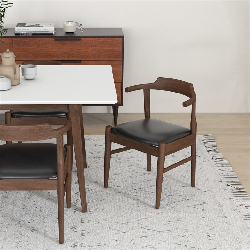 Dartmouth Kitchen&Dining Room Solid Wood Table and Black Leather Chair Set of 6