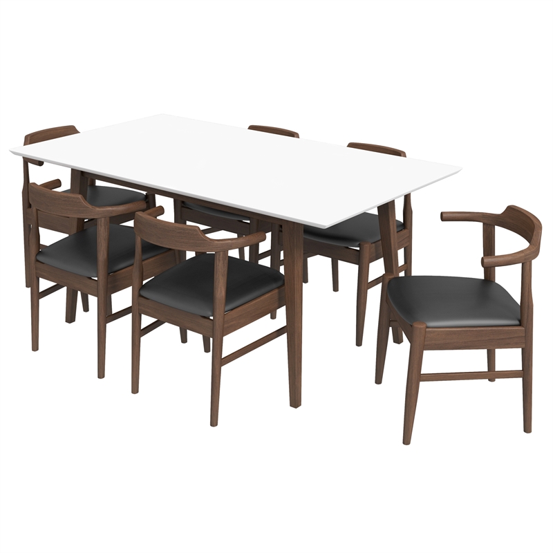 Dartmouth Kitchen&Dining Room Solid Wood Table and Black Leather Chair Set of 6
