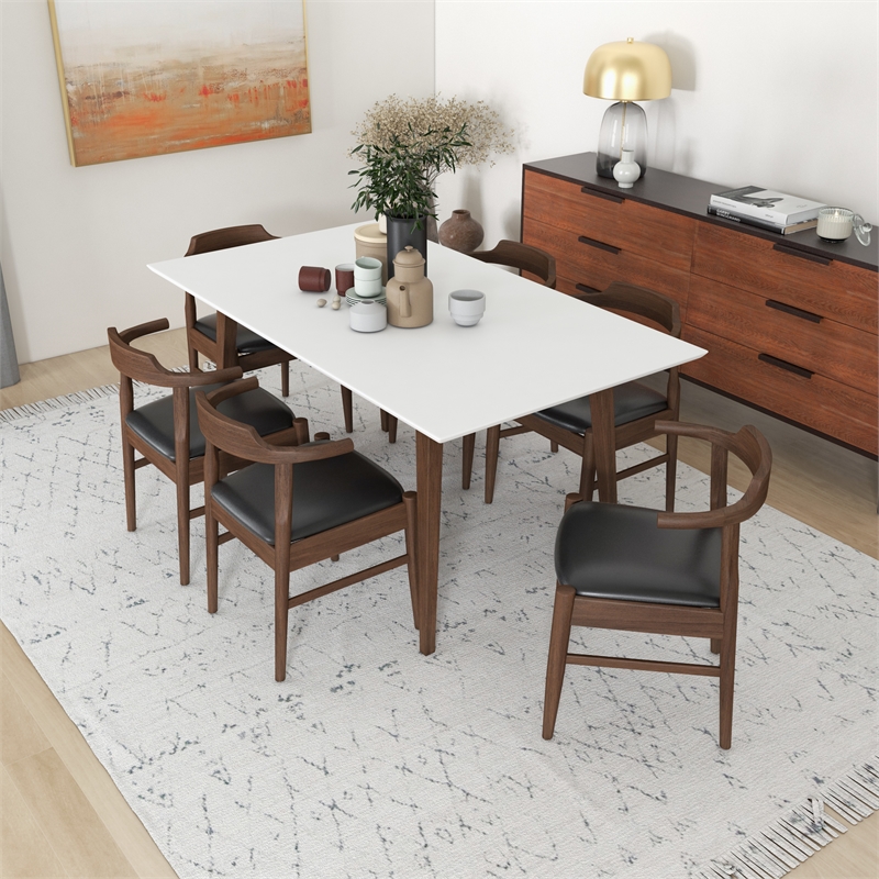 Dartmouth Kitchen&Dining Room Solid Wood Table and Black Leather Chair Set of 6