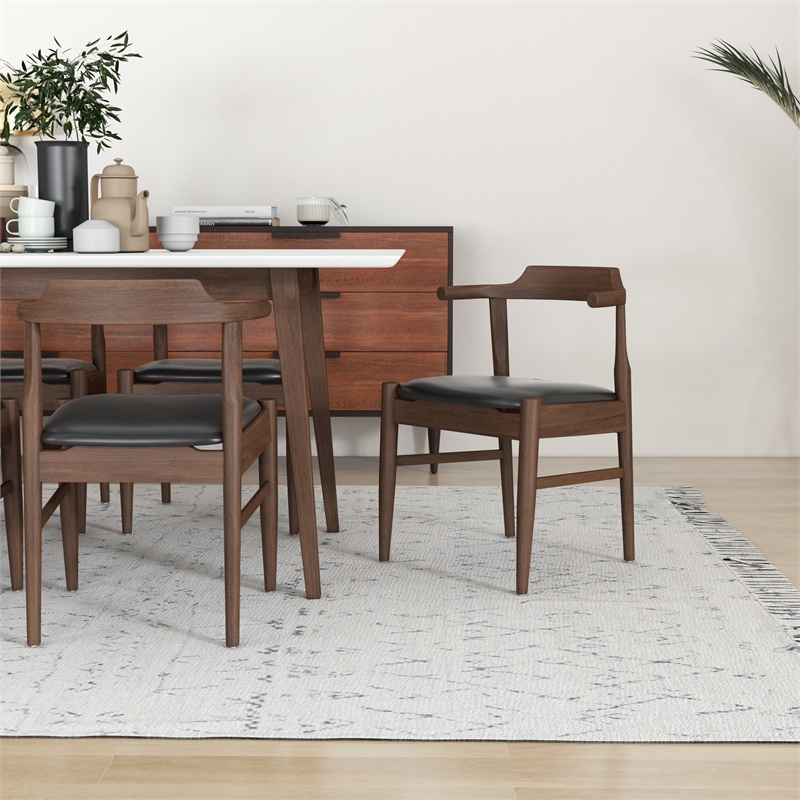 Dartmouth Kitchen&Dining Room Solid Wood Table and Black Leather Chair Set of 6