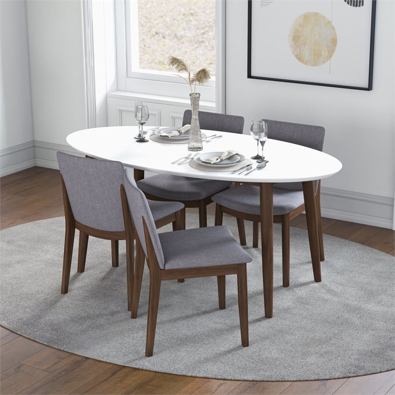 Karly Mid Century Modern Solid Wood Walnut 5 Piece Dining Room Set