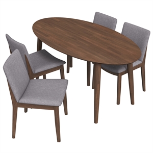 kenza mid-century style 5 piece solid wood dining set walnut brown