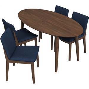 kenza modern solid wood dining table and blue fabric dining chair set of 4
