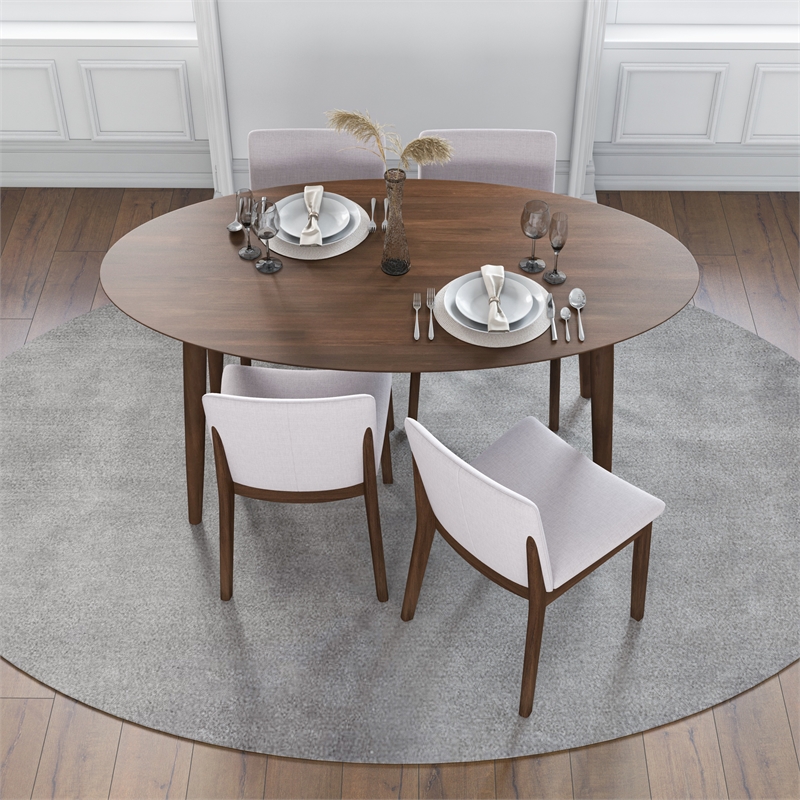 Kenza Mid Century Modern Kitchen Table and Beige Fabric Chairs for 4