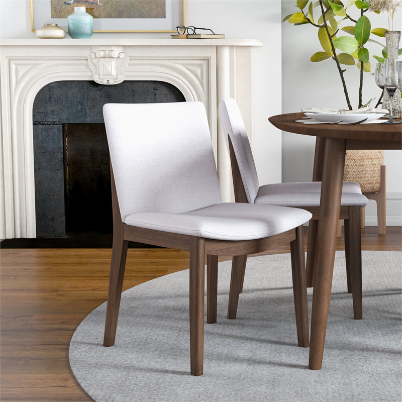 Kenza Mid Century Modern Kitchen Table and Beige Fabric Chairs for 4
