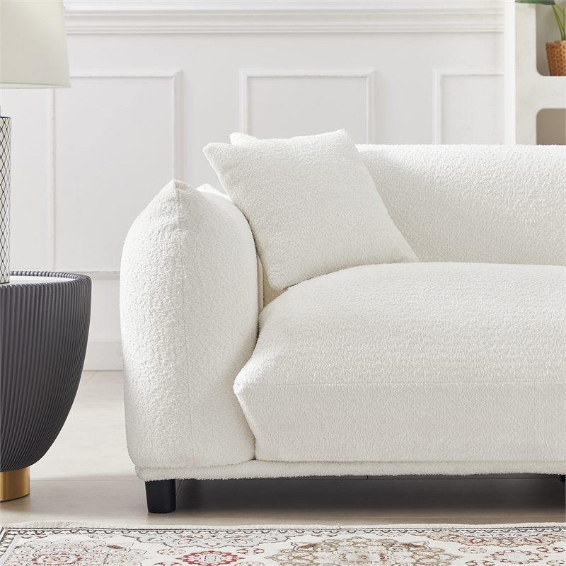 Mansen Mid Century Modern Luxry Tight Pillow Back French Boucle Couch in Cream