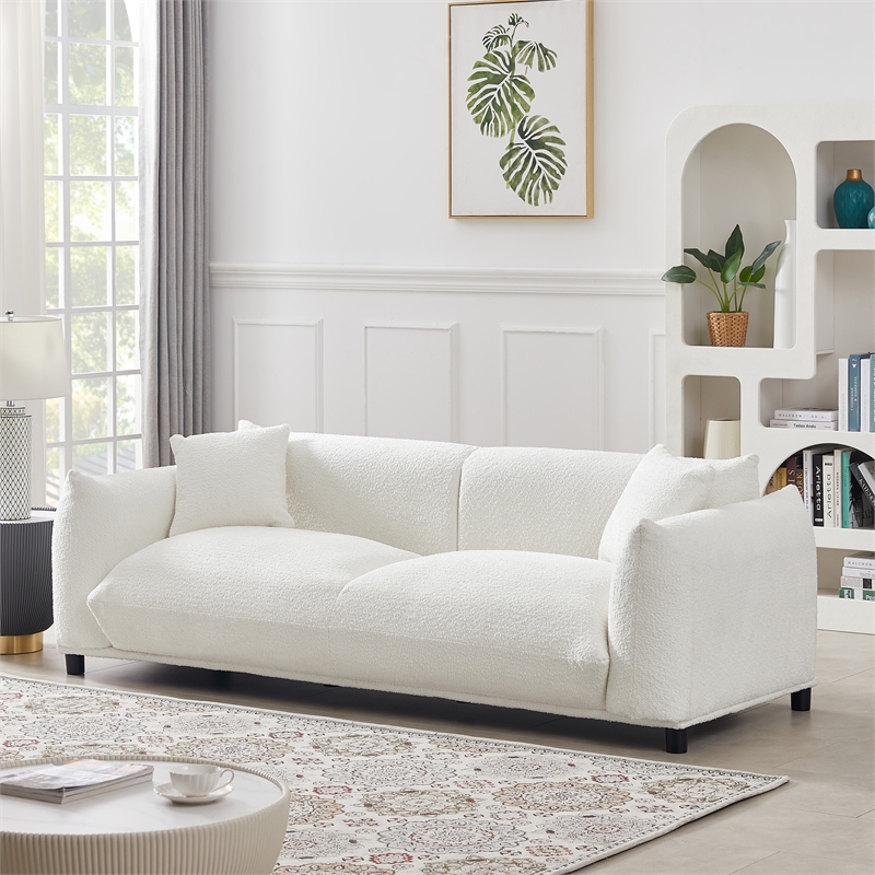 Mansen Mid Century Modern Luxry Tight Pillow Back French Boucle Couch in Cream