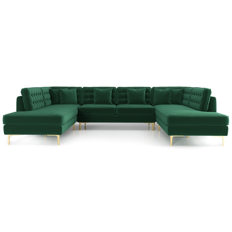 Cale Modern Living Room U-Shaped Velvet Corner Sectional Couch in Green