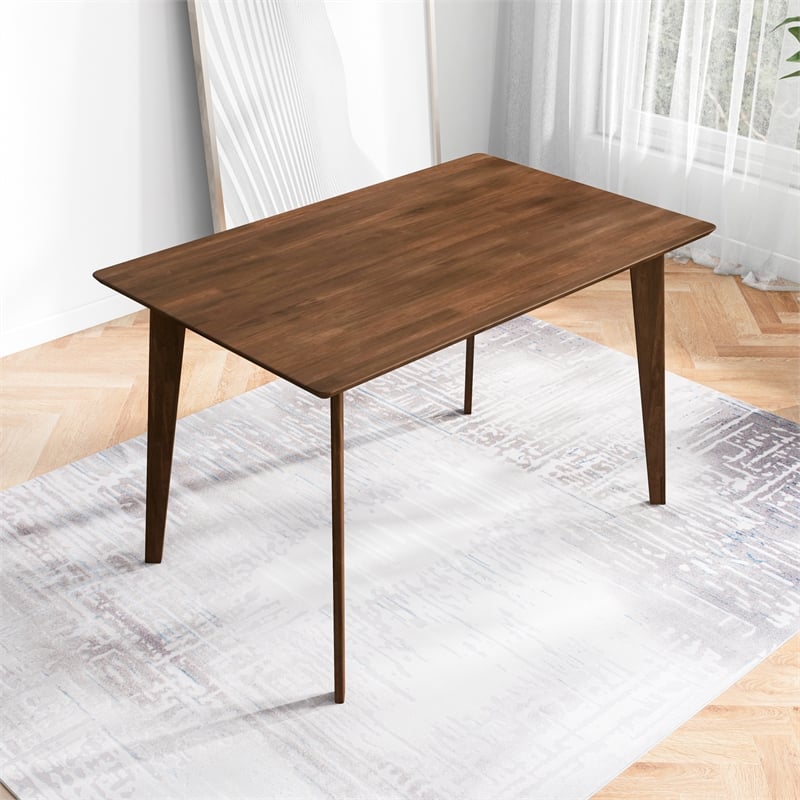 Modern Dining Table 47 Inch Kitchen Table Rectangular Top With Solid Wood  Leg-White