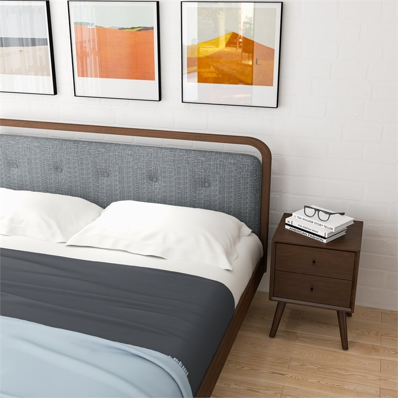 Ashcroft Dantes Velvet Upholstered King Platform Bed in Gray