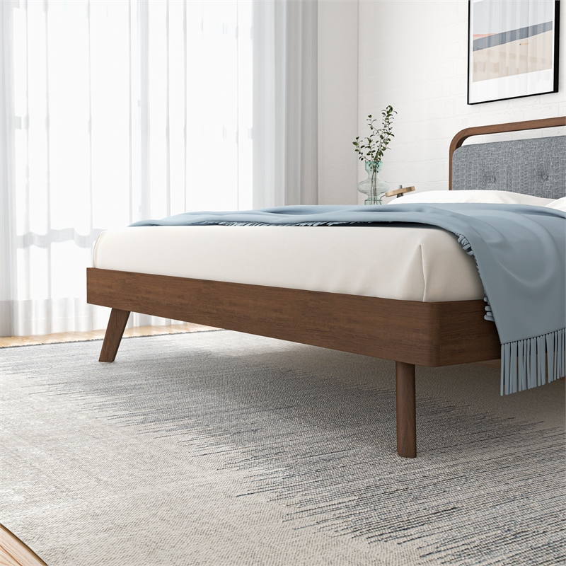 Ashcroft Dantes Velvet Upholstered King Platform Bed in Gray