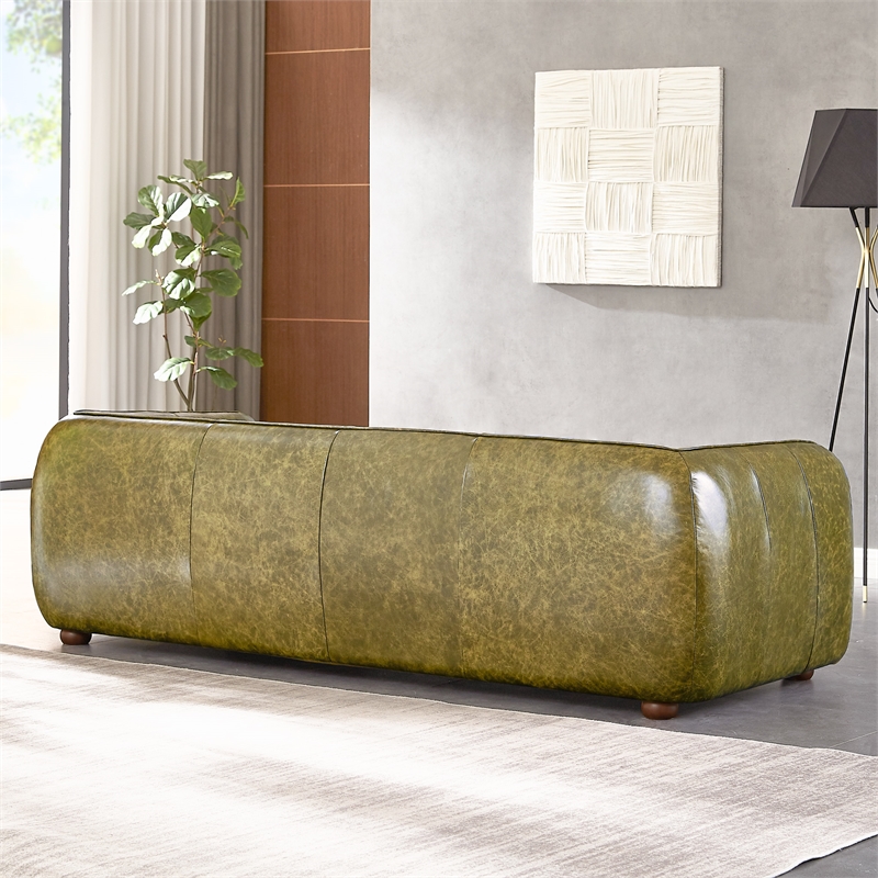 Maylo Mid Century Modern Luxury Italian Leather Couch in Green