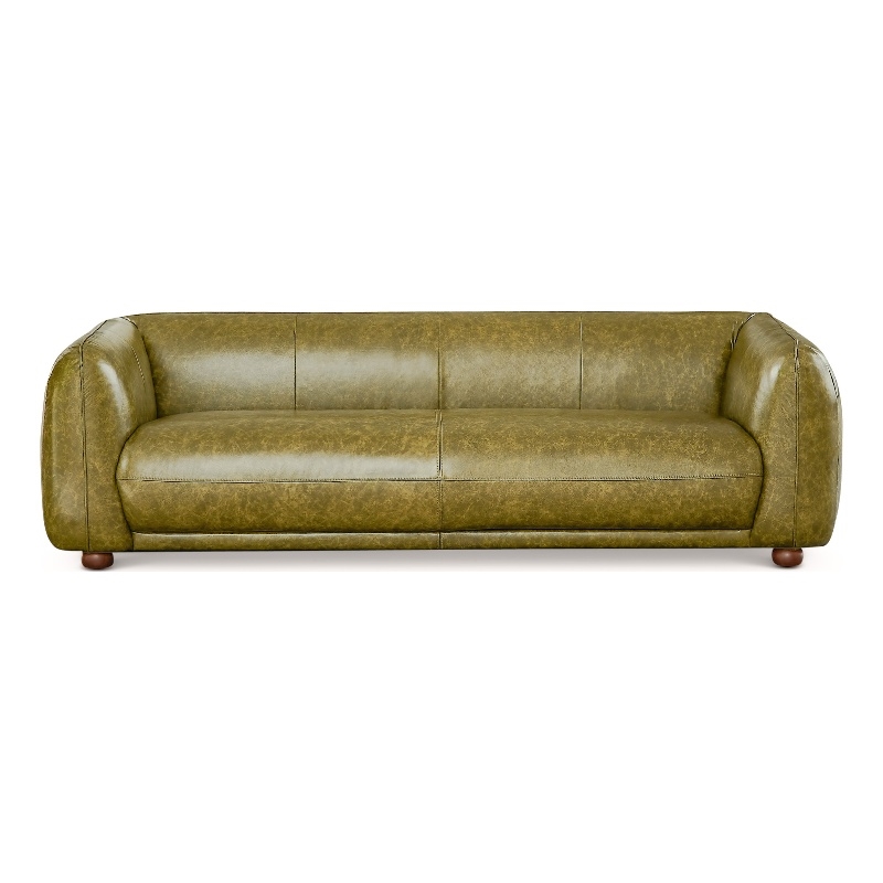 Maylo Mid Century Modern Luxury Italian Leather Couch in Green