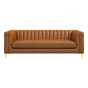 kali mid century modern luxury leather couch in cognac tan