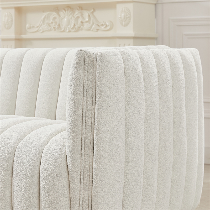 Rasem Modern Luxry Tight Tufted Back Cream French Boucle Fabric Couch