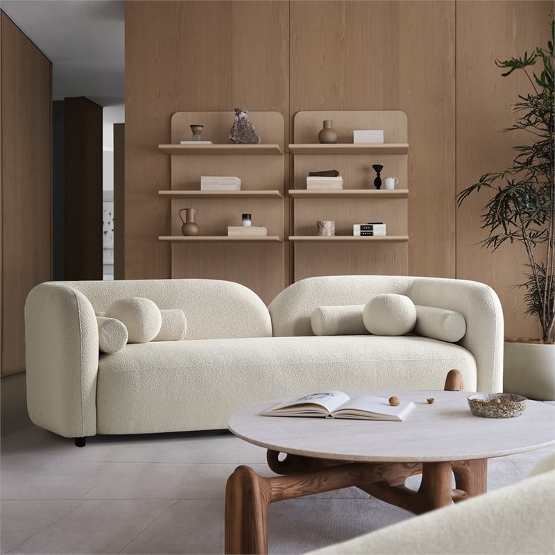 Bodur Japandi Style Luxury Modern Ivory Boucle Fabric Curvy Arm Couch