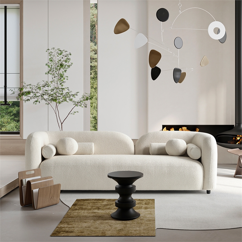Bodur Japandi Style Luxury Modern Ivory Boucle Fabric Curvy Arm Couch