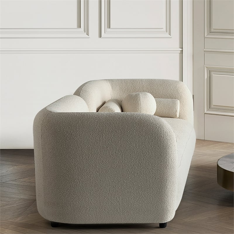 Bodur Japandi Style Luxury Modern Ivory Boucle Fabric Curvy Arm Couch