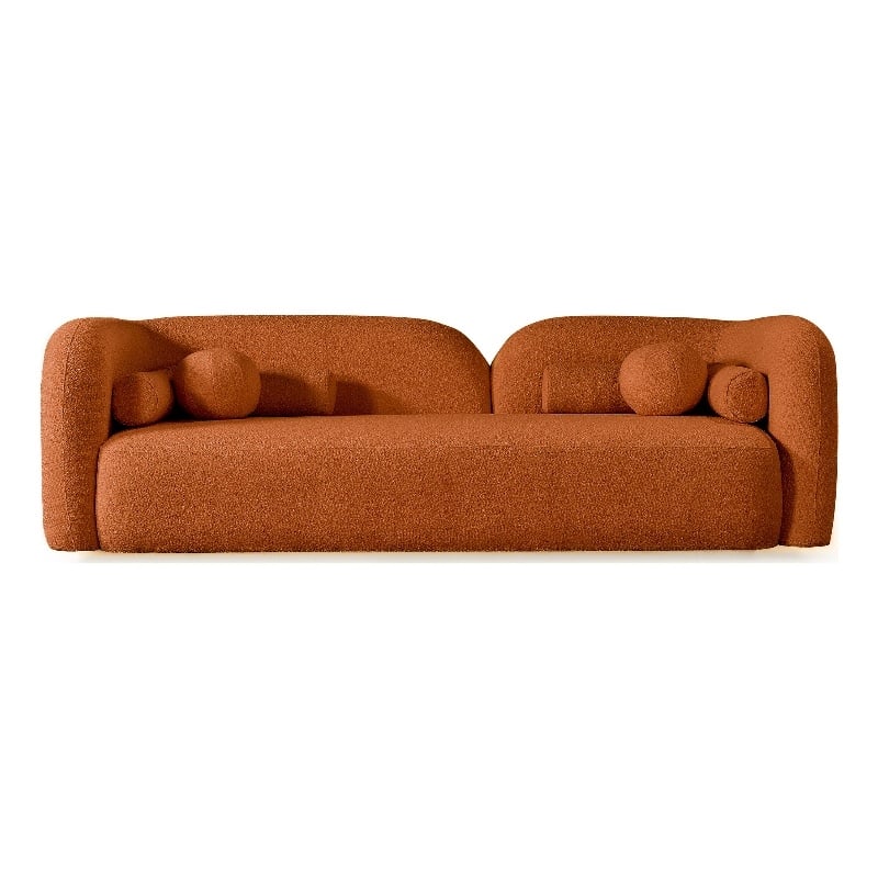 Bodur Japandi Style Luxury Modern Orange Boucle Fabric Curvy Arm Couch