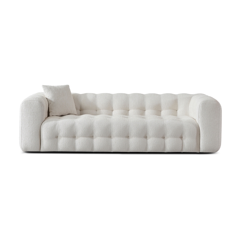 Ashcroft Marsi Luxry Chesterfield French Boucle Fabric Couch in Cream
