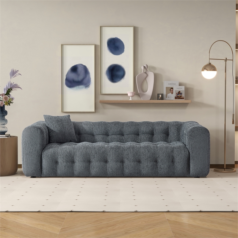 Marsi Luxry Modern Chesterfield Gray French Boucle Fabric Couch