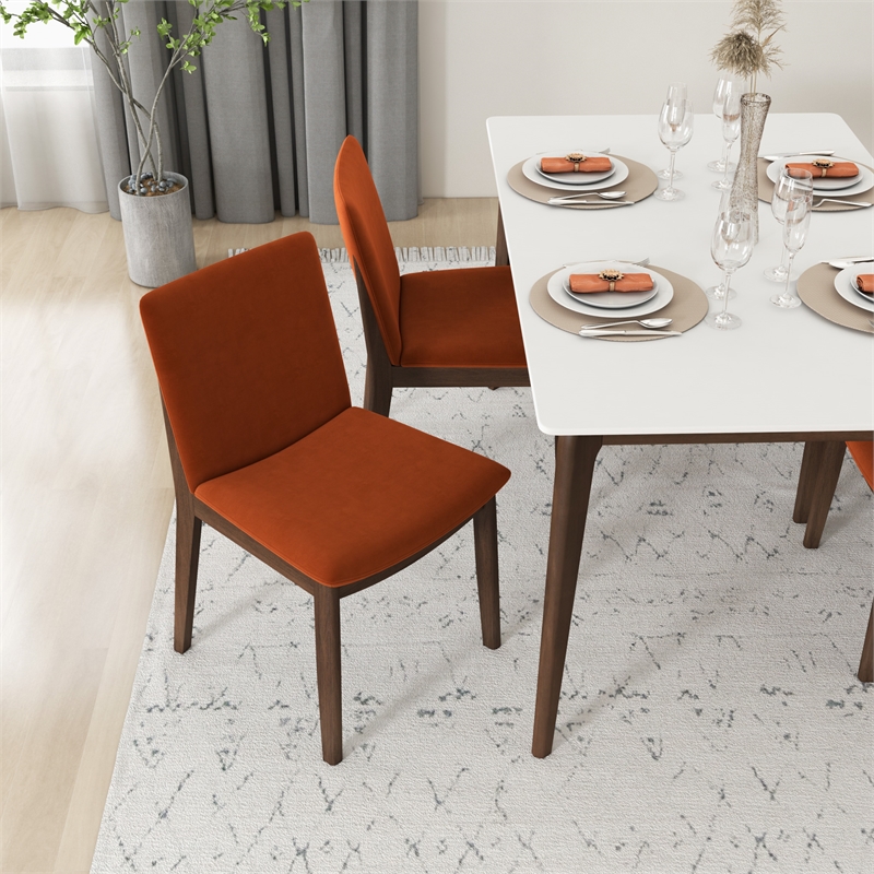 Valantine Modern Furniture Style Orange Velvet Dining Chair Set of 2