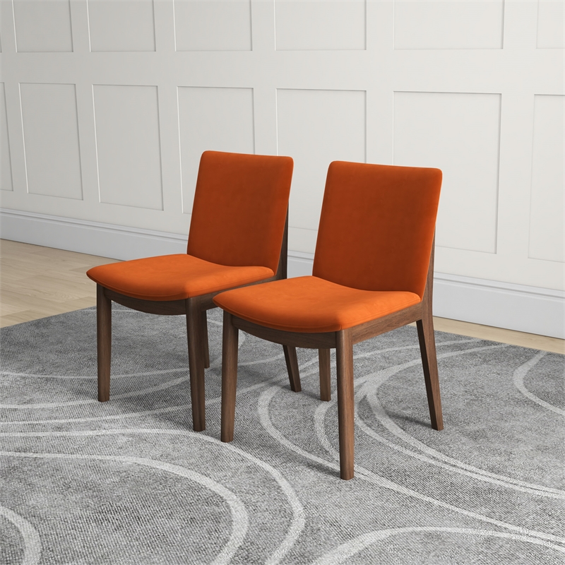 Valantine Modern Furniture Style Orange Velvet Dining Chair Set of 2