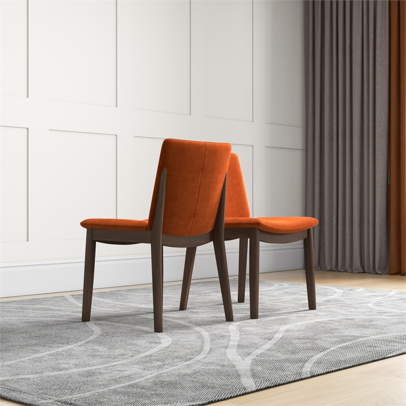 Valantine Modern Furniture Style Orange Velvet Dining Chair Set of 2