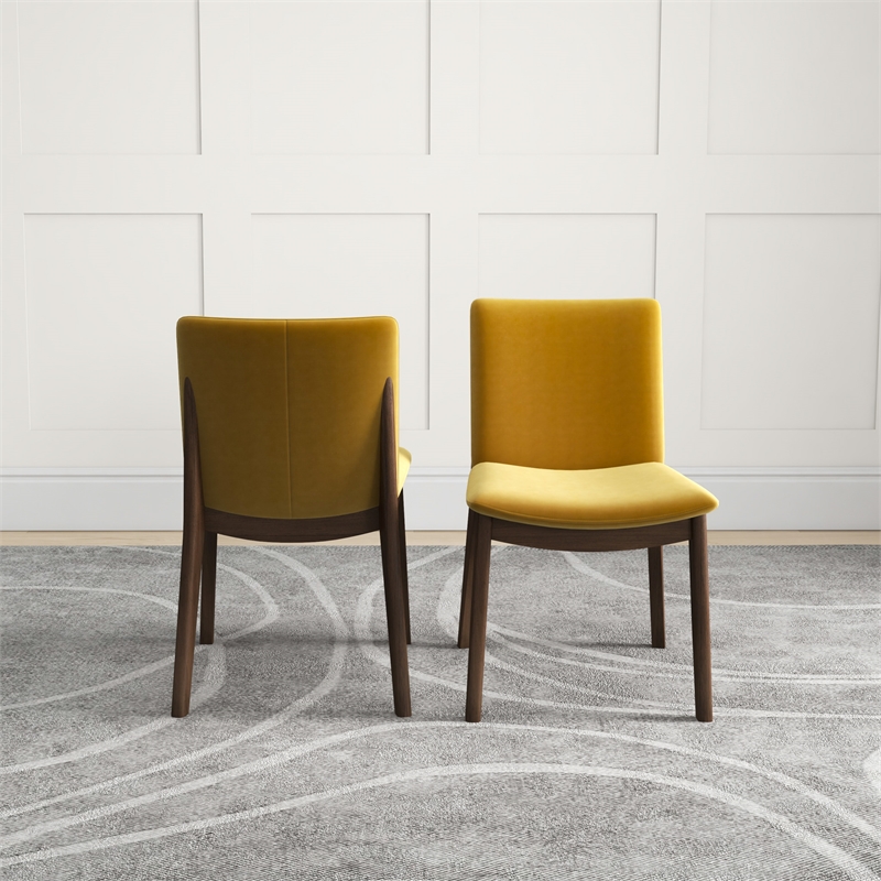 Valantine Mid Century Modern Furniture Style Gold Velvet Dining Chairs Set of 2