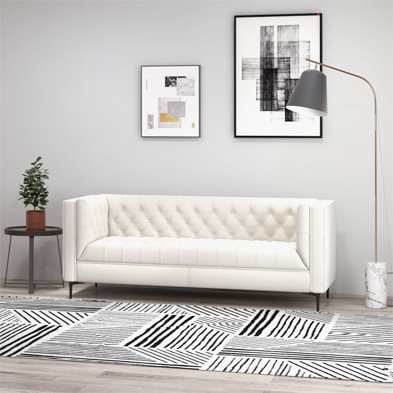 Galveston Mid Century Luxury Chesterfield French Boucle Fabric Sofa in Beige