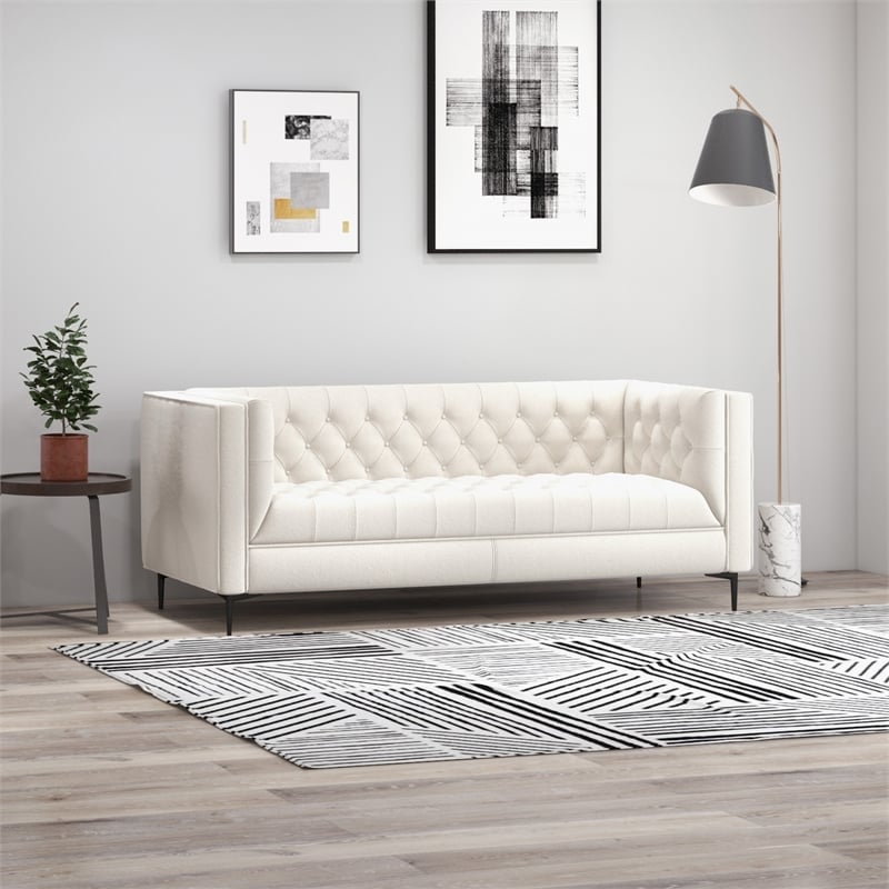 Galveston Mid Century Luxury Chesterfield French Boucle Fabric Sofa in Beige