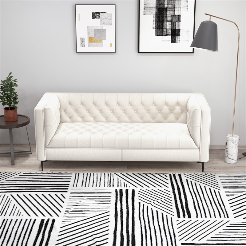 Galveston Mid Century Luxury Chesterfield French Boucle Fabric Sofa in Beige