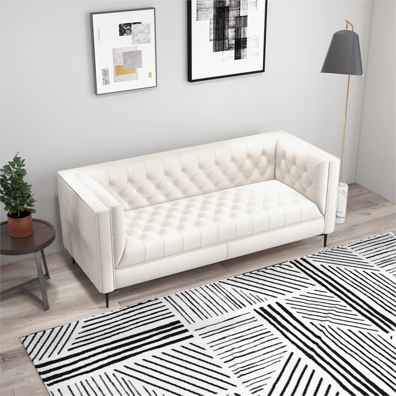 Galveston Mid Century Luxury Chesterfield French Boucle Fabric Sofa in Beige