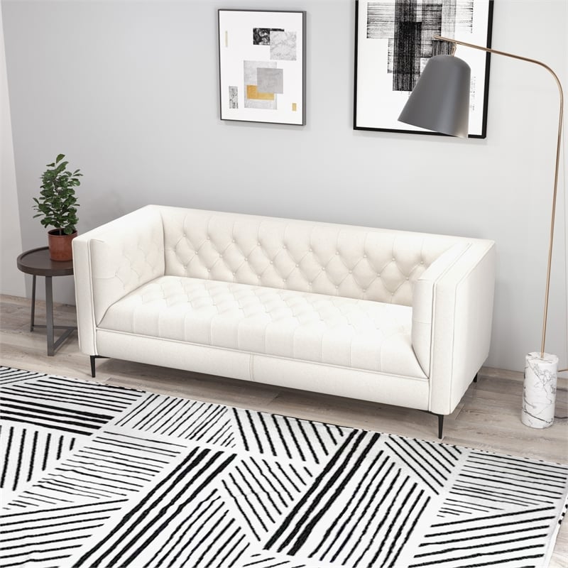 Galveston Mid Century Luxury Chesterfield French Boucle Fabric Sofa in Beige