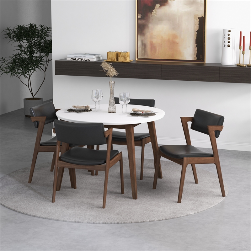 Ilkan Modern Solid Wood Walnut Dining Room & Kitchen Table and Chair Set of 4